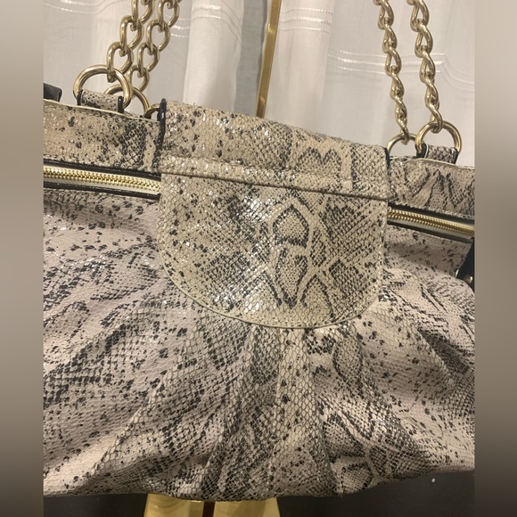 Betsey Johnson 🐍 Python Leather Shoulder Bag with Metal Gold Chains - Picture 8 of 14